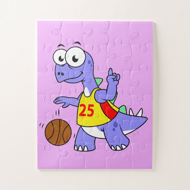 Puzzle Illustration D'Un Stegosaurus Jouant Au Basket. (Vertical)