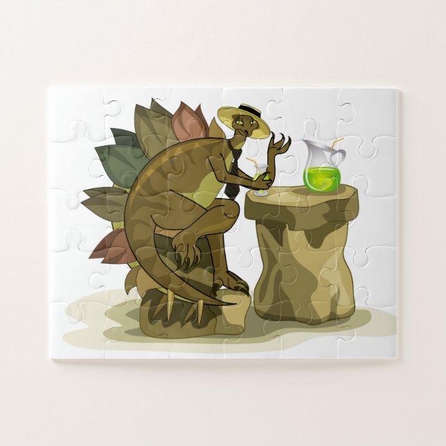 Puzzle Illustration D'Un Stegosaurus Qui Boit Une Boisson (Horizontal)