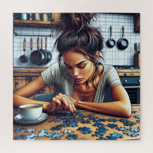 Puzzle Illustration d'une femme faisant un casse-tête