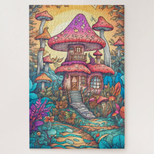 Puzzle Illustration d'une maison de champignons psychédél