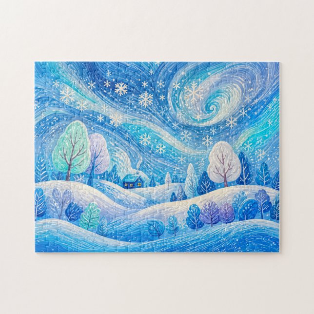 Puzzle Illustration d'une maison d'hiver dans une chute d (Horizontal)