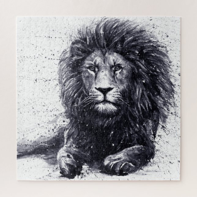 Puzzle Illustration en noir et blanc de lion. (Vertical)