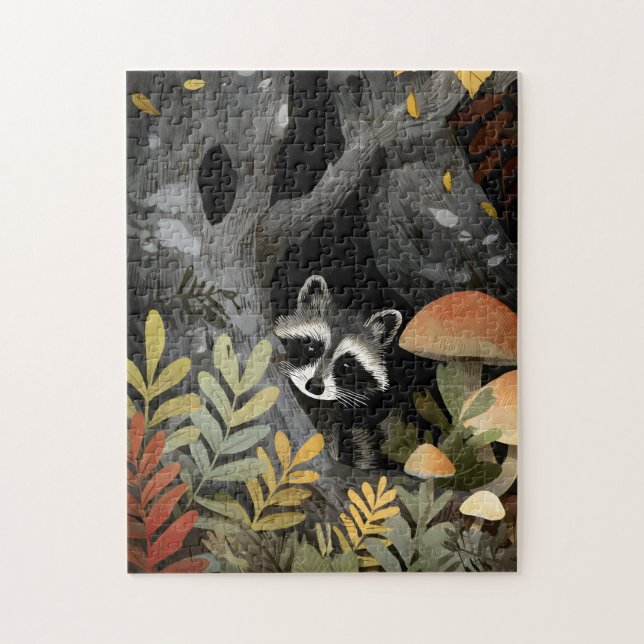 Puzzle Illustration fantaisiste du raton laveur caché (Vertical)