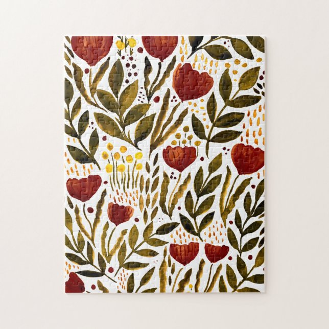 Puzzle Illustration florale botanique d'orange brûlé (Vertical)