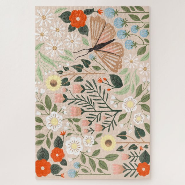 Puzzle Illustration florale Brown Boho-Chic rose rustique (Vertical)