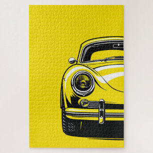 Puzzle Illustration Pop Art Jaune d'une Ancienne Voiture 