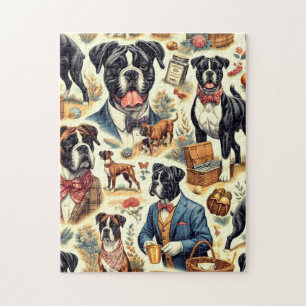 Puzzle Illustration Retro Boxer Dog