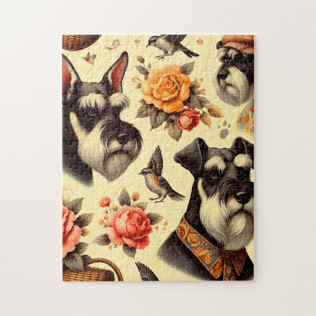 Puzzle Illustration Retro Cute Schnauzer (Vertical)