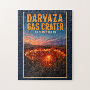 Puzzle Illustration rétro du cratère de gaz de Darvaza au