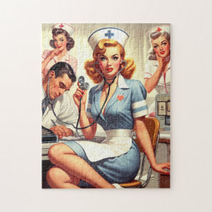 Puzzle Illustration Retro Nurse