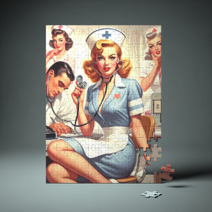 Puzzle Illustration Retro Nurse