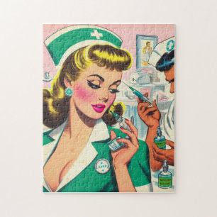 Puzzle Illustration Retro Nurse Girl