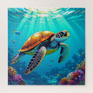 Puzzle Illustration sous-marine vibrante de la tortue mar