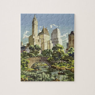 Puzzle Illustration vintage Art New York City Travel