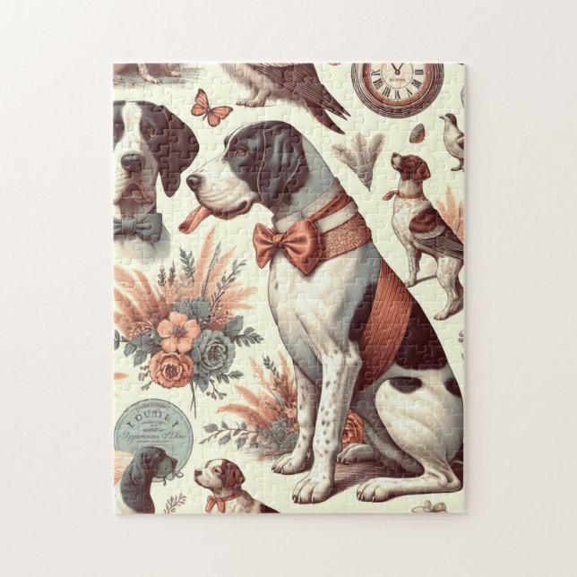 Puzzle Illustration vintage Braque Français Chien (Vertical)