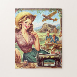 Puzzle Illustration vintage Country Girl