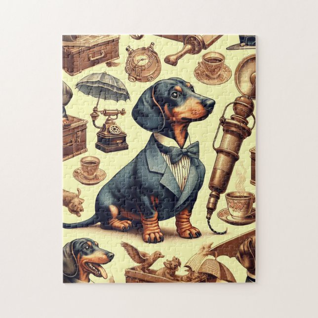 Puzzle Illustration vintage Dachshund (Vertical)