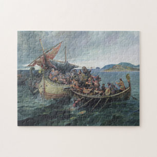 Puzzle Illustration vintage de bataille navale de Viking