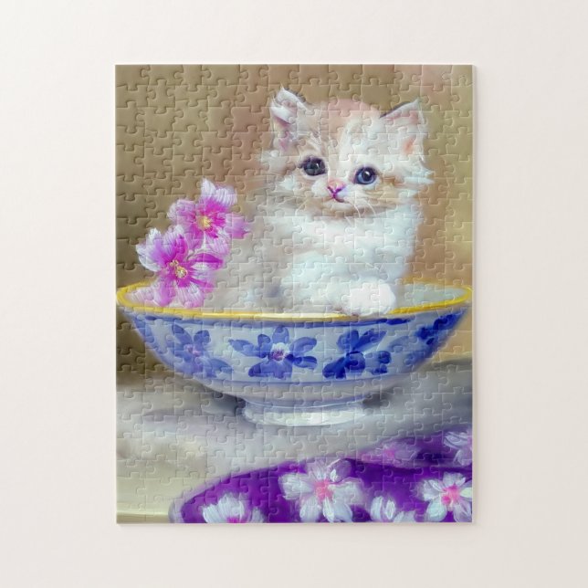 Puzzle Illustration vintage de chaton blanc (Vertical)