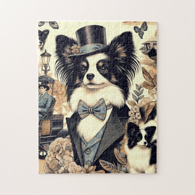 Puzzle Illustration vintage de chien Papillon (Vertical)