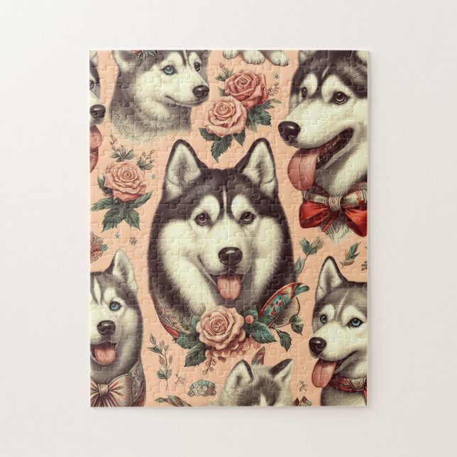 Puzzle Illustration Vintage de Husky Sibérien (Vertical)