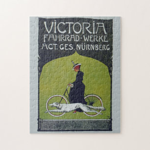 Puzzle Illustration vintage de la dame et du chien de vél