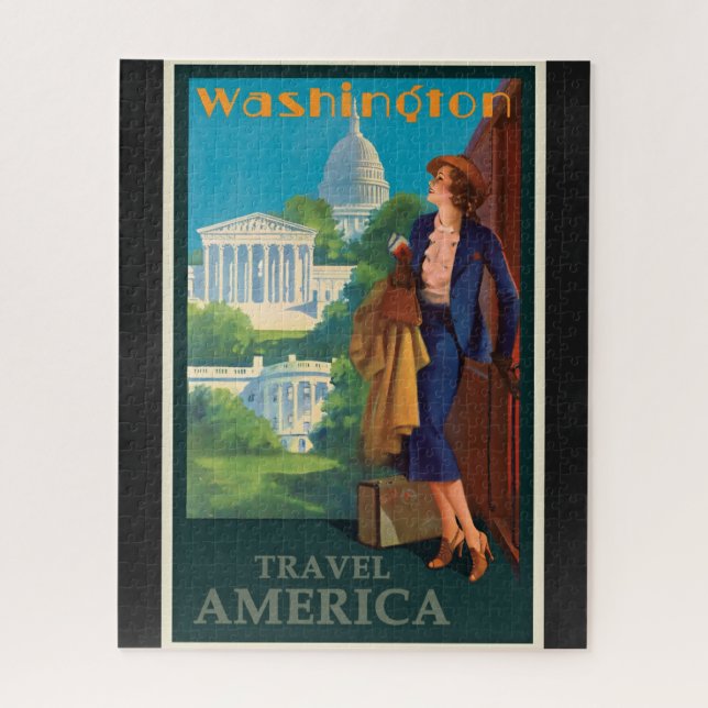 Puzzle Illustration vintage des voyages à Washington DC (Vertical)