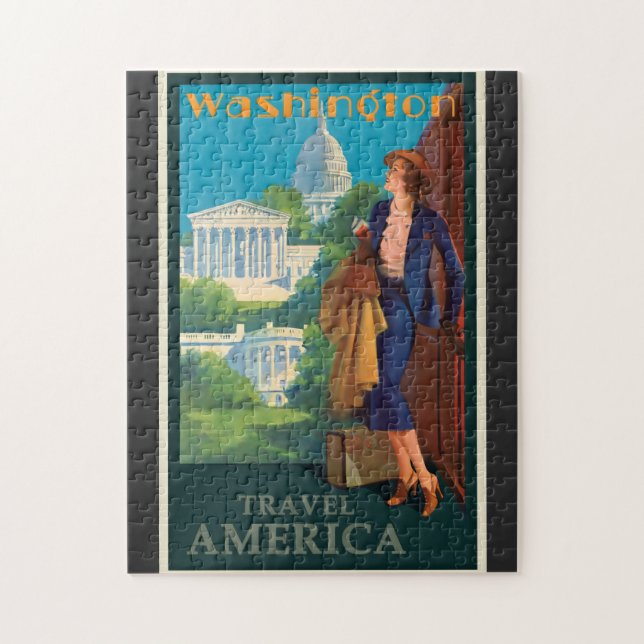 Puzzle Illustration vintage des voyages à Washington DC (Vertical)