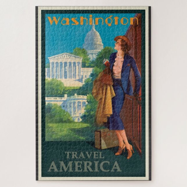Puzzle Illustration vintage des voyages à Washington DC (Vertical)