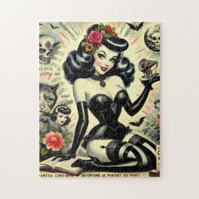 Puzzle Illustration vintage Goth Girl (Vertical)