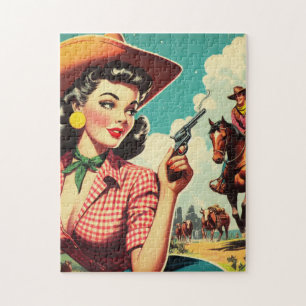 Puzzle Illustration vintage Pulp Cowgirl