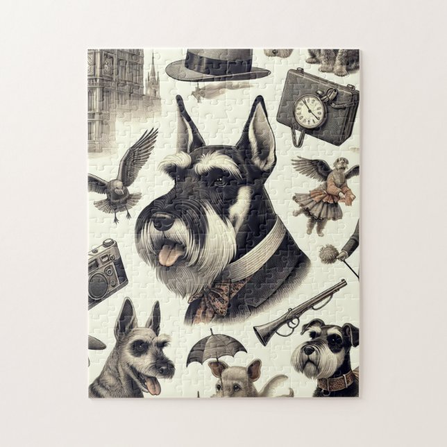 Puzzle Illustration vintage Schnauzer (Vertical)