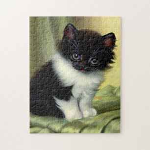 Puzzle Illustration vintage Tuxedo Kitten