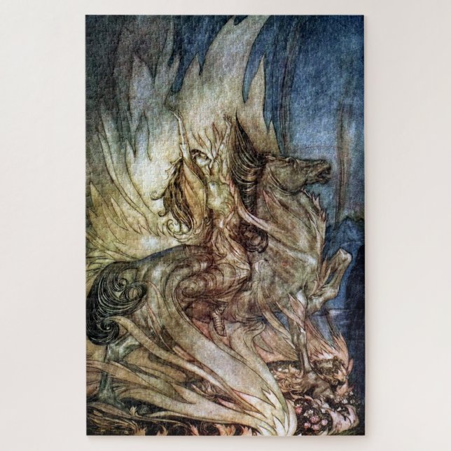 Puzzle Illustration vintage Valkyrie Brünnhilde sur Horse (Vertical)