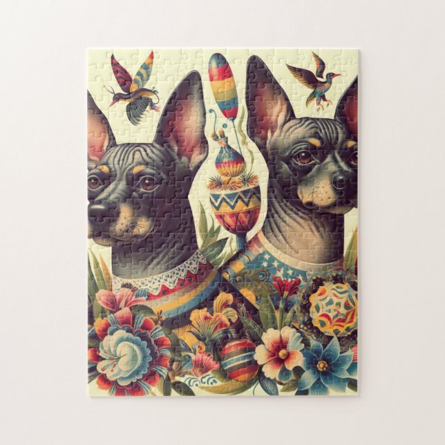Puzzle Illustration vintage Xoloitzcuintle (Vertical)