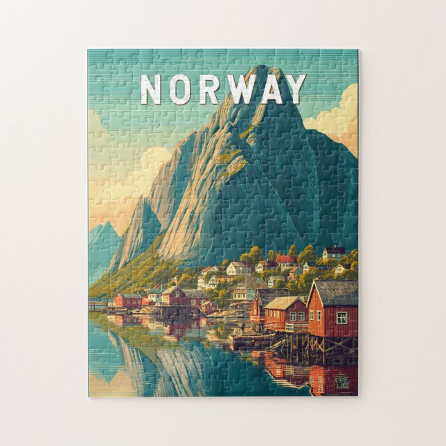 Puzzle Illustration Voyage Norvège Art Vintage (Vertical)