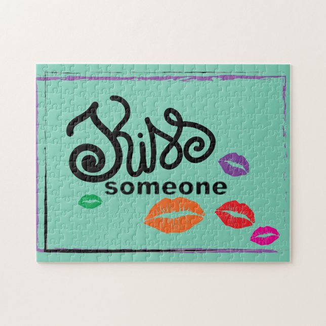 Puzzle Illustration Whimsical Colorful KISSES (Horizontal)