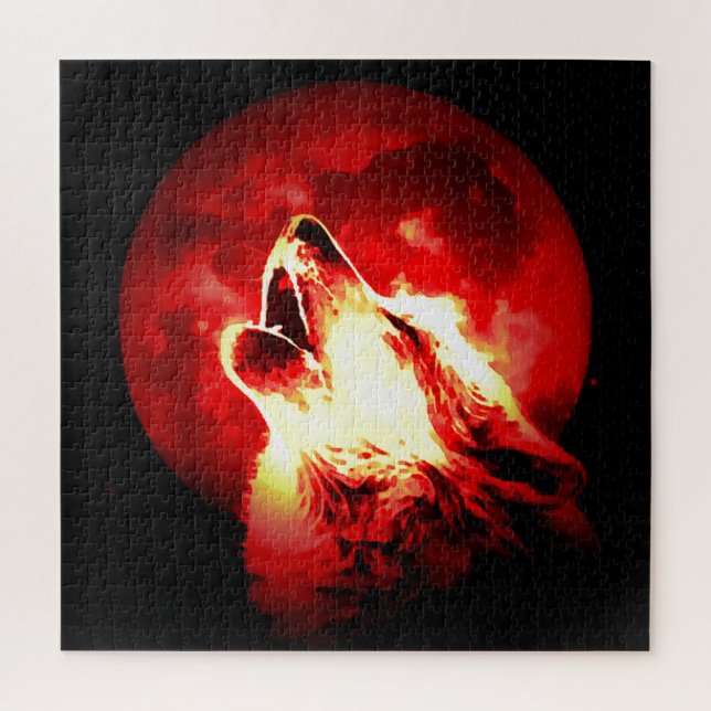 Puzzle Illustration Wolf, Moon & Red Sky (Vertical)