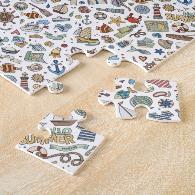 Puzzle Illustrations amusantes de plage d'été côtière (Côté)