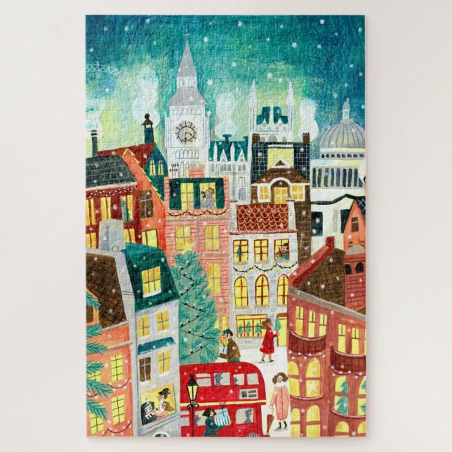 Puzzle Illustrative Londres ville dans la neige Christmas (Vertical)