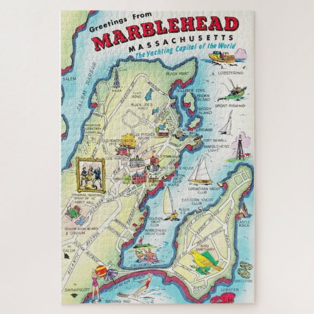 Puzzle illustré vintage de Marblehead (Vertical)