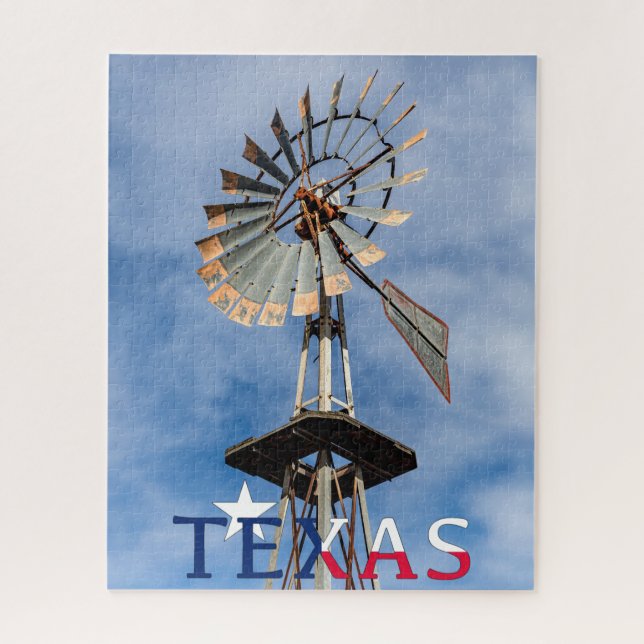 Puzzle Image du Texas, moulin à vent et logo du Texas (Vertical)