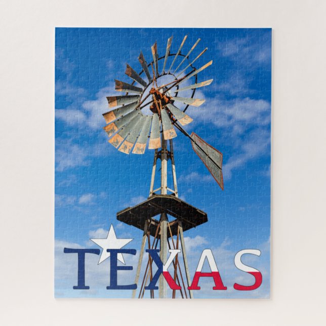 Puzzle Image icônique du Texas, moulin à vent et logo Tex (Vertical)