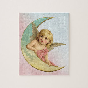 Puzzle Image vintage - Angel assis sur une lune de croiss
