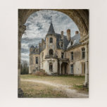 Puzzle Imaginaire abandonné Château français en ruines<br><div class="desc">Extérieur de l'imaginaire abandonné imaginé extérieur de château français avec des travaux de pierre antique,  portiques,  balcons,  tours et tourelles avec fenêtres cassées et paysage couvert encadré par une ancienne arcade en pierre.</div>