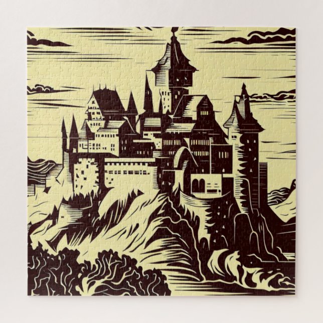 Puzzle Imaginaire Château médiéval - Style boisé japonais (Vertical)