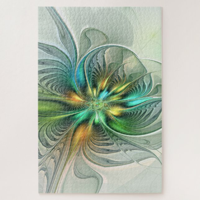 Puzzle Imaginaire coloré Moderne Fleur Abstraite Fractale (Vertical)