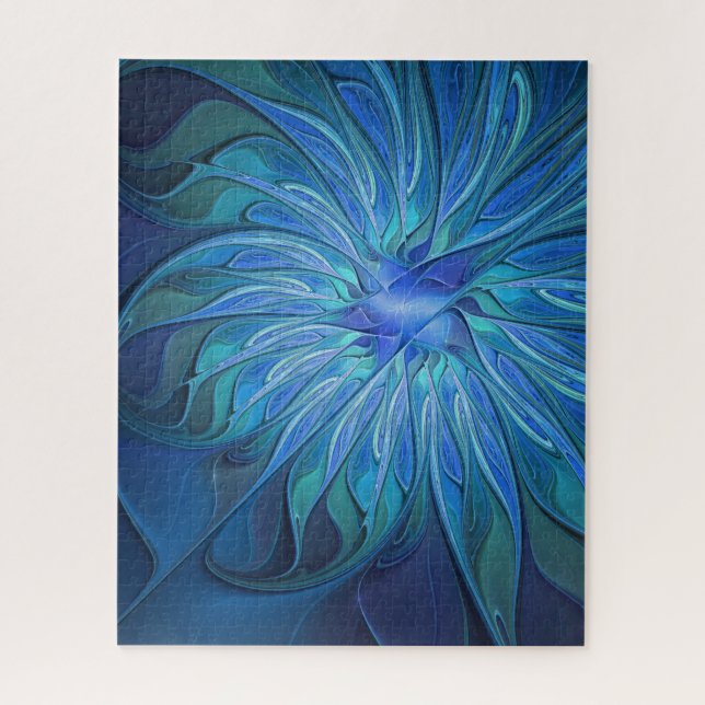 Puzzle Imaginaire Fleur Bleue Motif, Art Fractal Abstrait (Vertical)