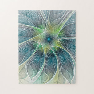 Puzzle Imaginaire fleuri Moderne Bleu Vert Fractal Fleur