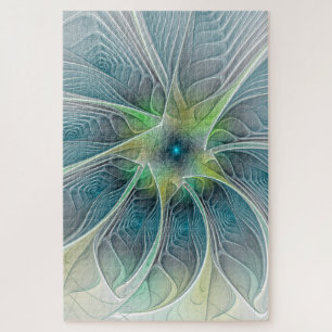 Puzzle Imaginaire fleuri Moderne Bleu Vert Fractal Fleur